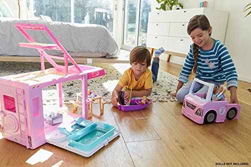 Barbie Camper Playset, 3-In-1 Dreamcamper with Pool and 50 Accessories, Transforms Into Truck, Boat and House (Amazon Exclusive)