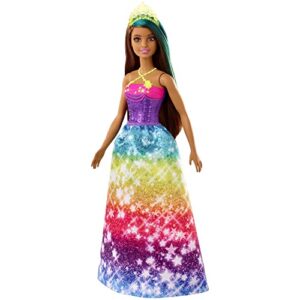 ​Barbie Dreamtopia Princess Doll, 12-Inch, Brunette with Blue Hairstreak Wearing Rainbow Skirt and Tiara, for 3 to 7 Year Olds​