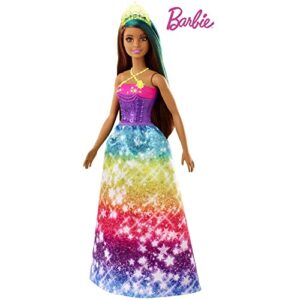 ​Barbie Dreamtopia Princess Doll, 12-Inch, Brunette with Blue Hairstreak Wearing Rainbow Skirt and Tiara, for 3 to 7 Year Olds​