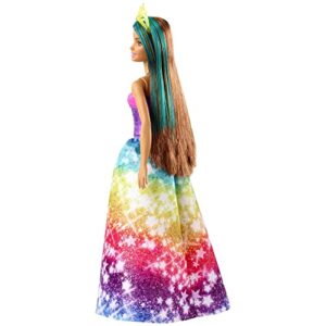 ​Barbie Dreamtopia Princess Doll, 12-Inch, Brunette with Blue Hairstreak Wearing Rainbow Skirt and Tiara, for 3 to 7 Year Olds​