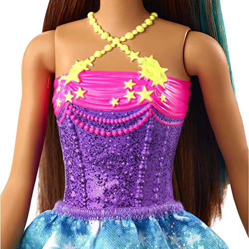 ​Barbie Dreamtopia Princess Doll, 12-Inch, Brunette with Blue Hairstreak Wearing Rainbow Skirt and Tiara, for 3 to 7 Year Olds​