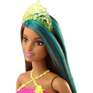 ​Barbie Dreamtopia Princess Doll, 12-Inch, Brunette with Blue Hairstreak Wearing Rainbow Skirt and Tiara, for 3 to 7 Year Olds​