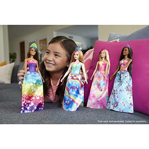 ​Barbie Dreamtopia Princess Doll, 12-Inch, Brunette with Blue Hairstreak Wearing Rainbow Skirt and Tiara, for 3 to 7 Year Olds​