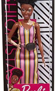 Barbie Fashionistas Doll with Vitiligo and Curly Brunette Hair Wearing Striped Dress and Accessories, for 3 to 8 Year Olds​