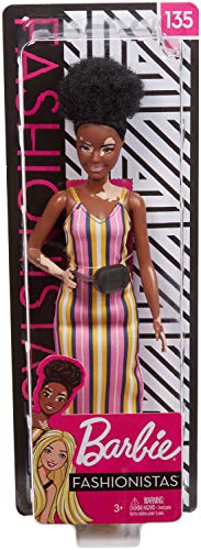 Barbie Fashionistas Doll with Vitiligo and Curly Brunette Hair Wearing Striped Dress and Accessories, for 3 to 8 Year Olds​