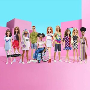 Barbie Fashionistas Doll with Vitiligo and Curly Brunette Hair Wearing Striped Dress and Accessories, for 3 to 8 Year Olds​