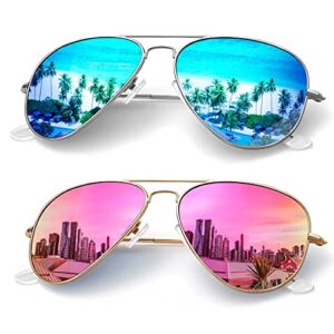 kaliyadi classic aviator sunglasses for men women driving sun glasses polarized lens uv blocking (2 pack) 58mm