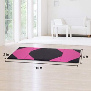 Dkeli Thick Fitness Gymnastics Exercise Mat 4 Folding Tumbling Mat for Kids Anti-Sweat Easy to Clean Indoor/Outdoor Yoga Mat Lightweight Home Gym Mat Carrying Handles，4x10x2