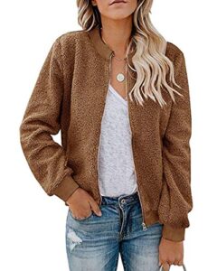 mirol women's sherpa fleece jacket faux fuzzy long sleeve casual zip up bomber coat