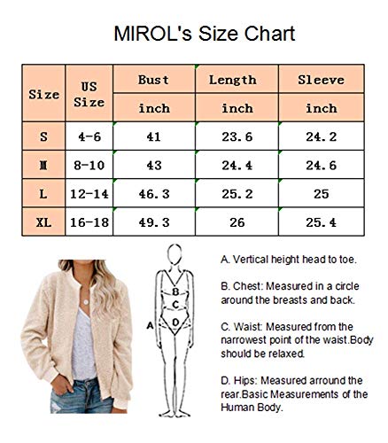 MIROL Women's Sherpa Fleece Jacket Faux Fuzzy Long Sleeve Casual Zip Up Bomber Coat