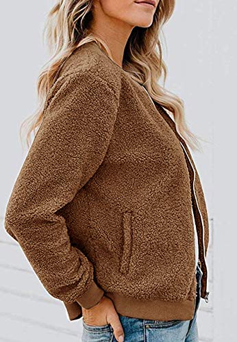 MIROL Women's Sherpa Fleece Jacket Faux Fuzzy Long Sleeve Casual Zip Up Bomber Coat