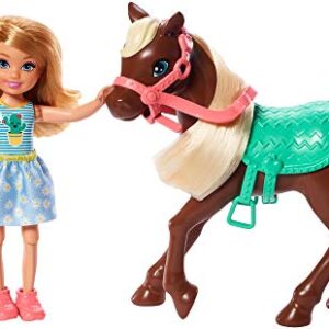 Barbie Club Chelsea Doll & Horse Set, Blonde Small Doll in Removable Skirt, Brown Pony with Blonde Mane & Accessories