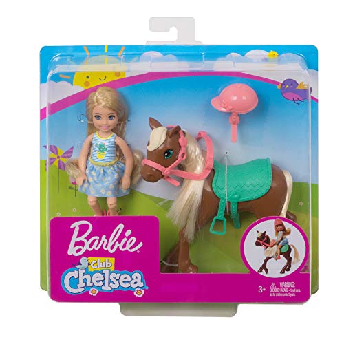 Barbie Club Chelsea Doll & Horse Set, Blonde Small Doll in Removable Skirt, Brown Pony with Blonde Mane & Accessories