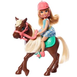 Barbie Club Chelsea Doll & Horse Set, Blonde Small Doll in Removable Skirt, Brown Pony with Blonde Mane & Accessories