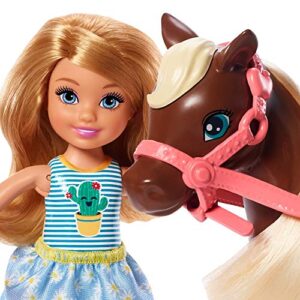 Barbie Club Chelsea Doll & Horse Set, Blonde Small Doll in Removable Skirt, Brown Pony with Blonde Mane & Accessories