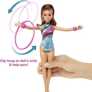 Barbie Gymnast Playset, Spin 'N Twirl Teresa Doll Flips & Spins Hoops, Pet Has Bouncing Trampoline & Waves Ribbons, Themed Accessories (Amazon Exclusive)