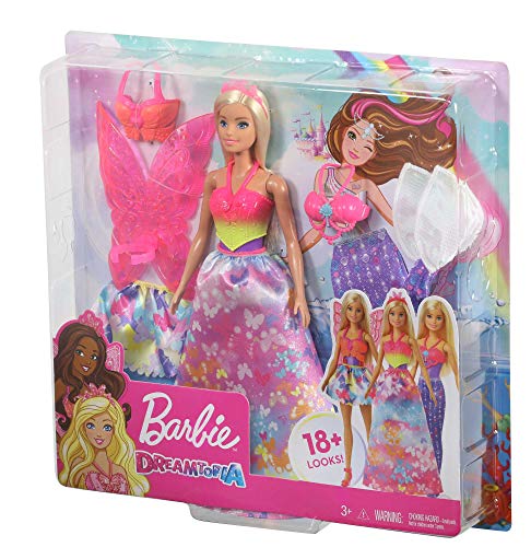 Barbie Dreamtopia Dress Up Doll Gift Set, 12.5-inch, Blonde with Princess, Fairy and Mermaid Costumes, Gift for 3 to 7 Year Olds