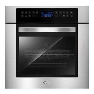 empava 24 inch electric single wall oven 10 cooking functions deluxe 360° rotisserie with sensitive touch control in stainless steel, sc02