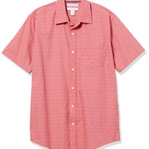 Amazon Essentials Men's Regular-Fit Short-Sleeve Poplin Shirt, Coral Orange/White, Dots, Large