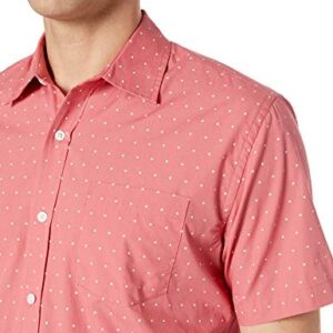 Amazon Essentials Men's Regular-Fit Short-Sleeve Poplin Shirt, Coral Orange/White, Dots, Large