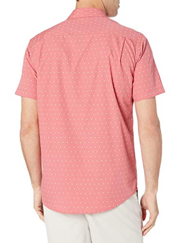 Amazon Essentials Men's Regular-Fit Short-Sleeve Poplin Shirt, Coral Orange/White, Dots, Large