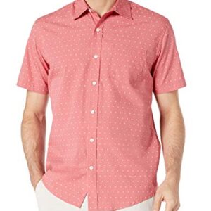 Amazon Essentials Men's Regular-Fit Short-Sleeve Poplin Shirt, Coral Orange/White, Dots, Large