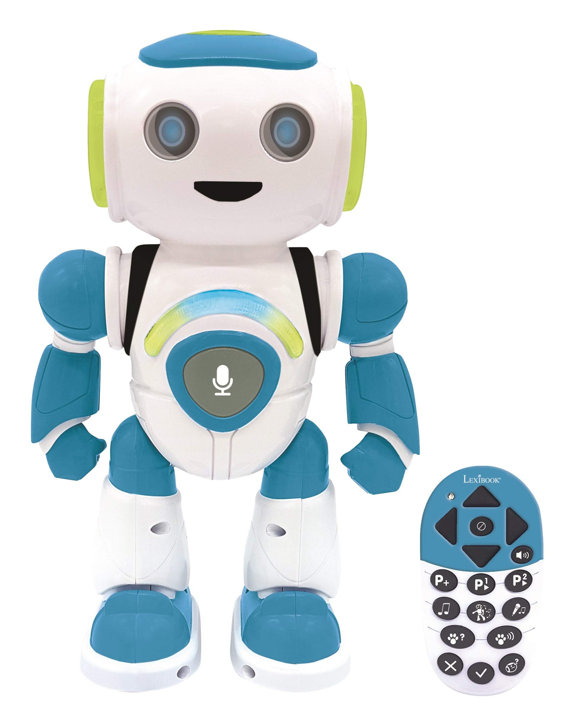 Lexibook - Powerman Jr. Smart Interactive Toy That Reads in The Mind Toy for Kids Dancing Plays Music Animal Quiz STEM Programmable Remote Control Boy Robot Junior Green/Blue - ROB20EN