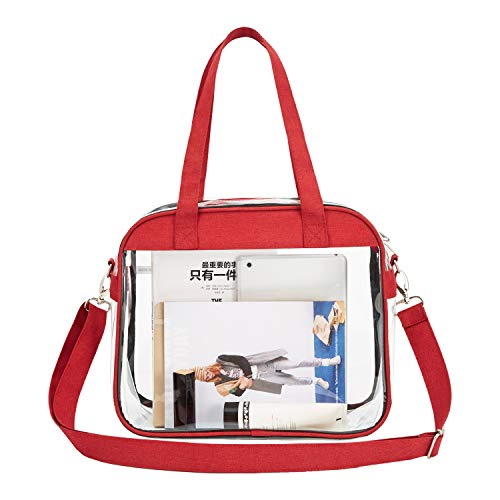 Greenpine Clear Tote Bag Stadium Approved, Clear Purse for Gym, Work, Travel or Concert, Red, 12.5" x 10" x 4.5"