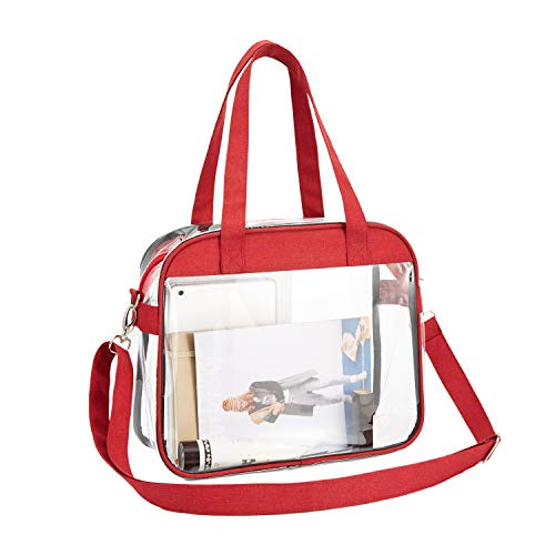 Greenpine Clear Tote Bag Stadium Approved, Clear Purse for Gym, Work, Travel or Concert, Red, 12.5" x 10" x 4.5"