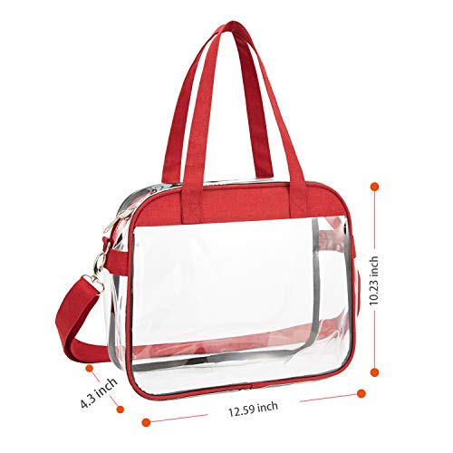 Greenpine Clear Tote Bag Stadium Approved, Clear Purse for Gym, Work, Travel or Concert, Red, 12.5" x 10" x 4.5"