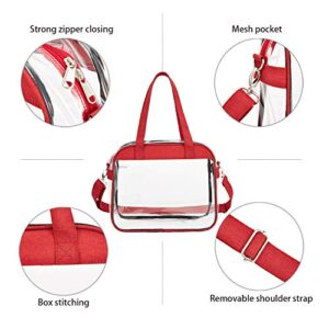 Greenpine Clear Tote Bag Stadium Approved, Clear Purse for Gym, Work, Travel or Concert, Red, 12.5" x 10" x 4.5"