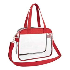 Greenpine Clear Tote Bag Stadium Approved, Clear Purse for Gym, Work, Travel or Concert, Red, 12.5" x 10" x 4.5"