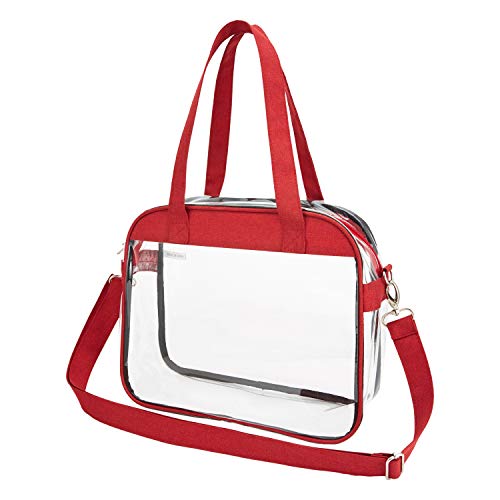 Greenpine Clear Tote Bag Stadium Approved, Clear Purse for Gym, Work, Travel or Concert, Red, 12.5" x 10" x 4.5"