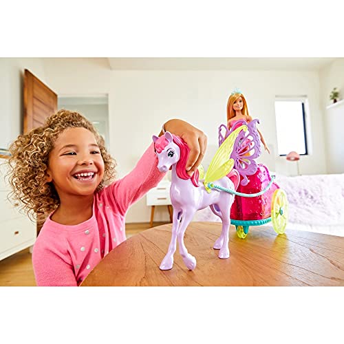 Barbie Dreamtopia Princess Doll, 11.5-in Blonde, with Fantasy Horse and Chariot