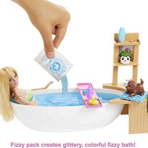 ​Barbie Fizzy Bath Doll & Playset, Blonde, with Tub, Fizzy Powder, Puppy & More, Gift for Kids 3 to 7 Years Old