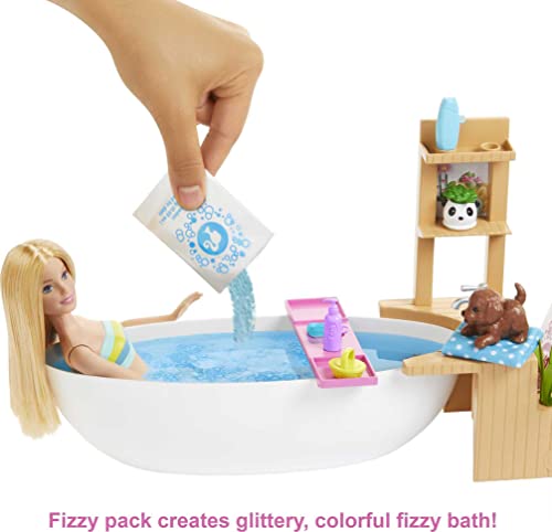 ​Barbie Fizzy Bath Doll & Playset, Blonde, with Tub, Fizzy Powder, Puppy & More, Gift for Kids 3 to 7 Years Old