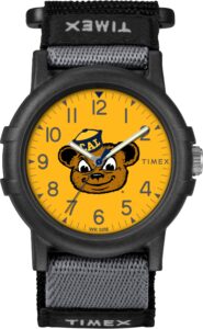 timex unisex collegiate recruit 38mm watch - u cal berkeley golden bears black fabric strap