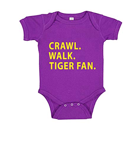 Southern Sisters Crawl Walk Tiger Fan Baby Romper in Purple and Gold (12 Month)