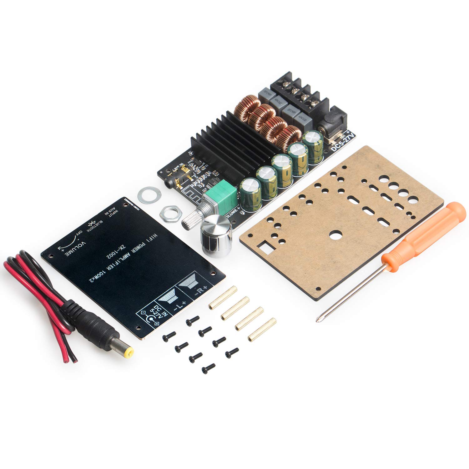 200W Bluetooth Amplifier Board TPA3116,DAMGOO 100W+100W Audio Amp Board with LC Filter Technique,Dual Channel DC8-24V,Password Free Connect to Phone Quietly