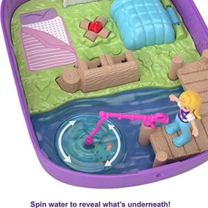 Polly Pocket Playset, Travel Toy with 2 Micro Dolls, Toy Boat & Surprise Accessories, Pocket World Owlnite Campsite Compact