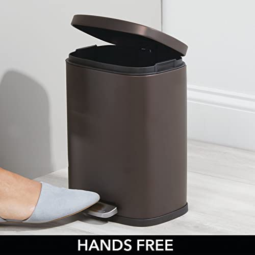mDesign Stainless Steel Touchless Rectangular 1.3 Gallon/5 Liter Foot Step Trash Can with Lid - Wastebasket Container Bin for Bathroom, Bedroom, Kitchen, Office, Holds Garbage, Waste - Bronze