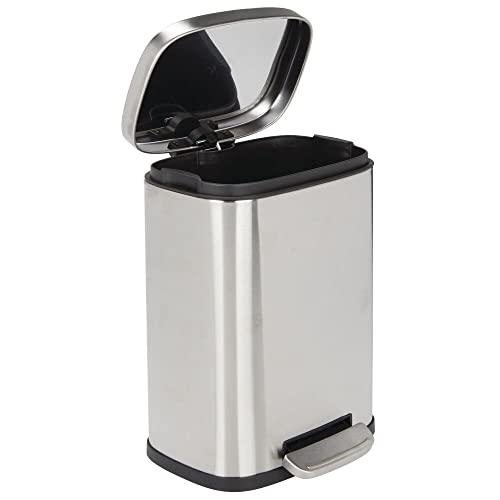 mDesign Stainless Steel Touchless Rectangular 1.3 Gallon/5 Liter Foot Step Trash Can with Lid - Wastebasket Container Bin for Bathroom, Bedroom, Kitchen, Office, Holds Garbage, Waste - Brushed Chrome