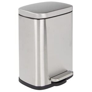 mdesign stainless steel touchless rectangular 1.3 gallon/5 liter foot step trash can with lid - wastebasket container bin for bathroom, bedroom, kitchen, office, holds garbage, waste - brushed chrome