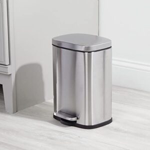 mDesign Stainless Steel Touchless Rectangular 1.3 Gallon/5 Liter Foot Step Trash Can with Lid - Wastebasket Container Bin for Bathroom, Bedroom, Kitchen, Office, Holds Garbage, Waste - Brushed Chrome