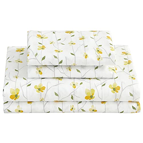 softan Full Sheet Set Floral Bed Sheets Full Printed Sheets Double - 4 Piece Soft Microfiber Patterned Fitted Sheets Full with 15" Deep Pocket, Yellow Flower