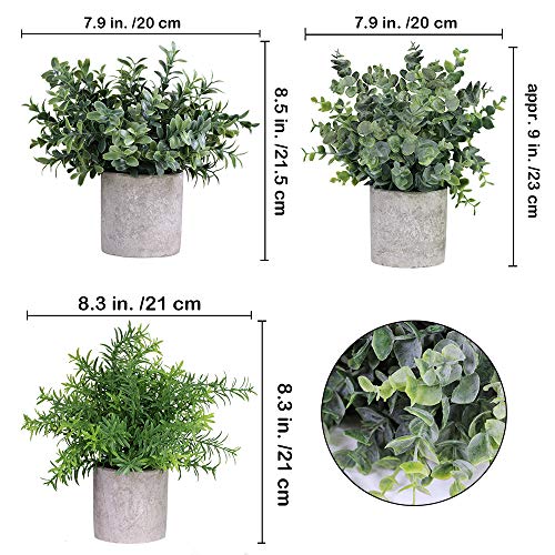 Winlyn Mini Potted Plants Artificial Eucalyptus Boxwood Rosemary Greenery in Pots Faux Potted Herbs Small Houseplants 8.3"-9" Tall for Indoor Greenery Tabletop Décor Centerpiece 3 Pack