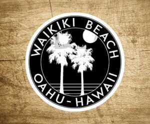 surf waikiki beach hawaii vinyl 3" sticker decal surfing oahu