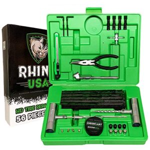 rhino usa tire plug repair kit (86-piece) fix punctures & plug flats with ease - heavy duty flat tire puncture repair kit for car, motorcycle, atv, utv, rv, trailer, tractor, jeep, etc