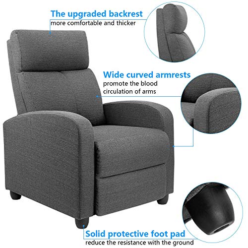 Rankok Recliner Chair for Adults Thickened Sponge Cushion Recliner with Adjustable Backrest and Footrest Single Reclining Sofa Chair for Living Room and Bedroom