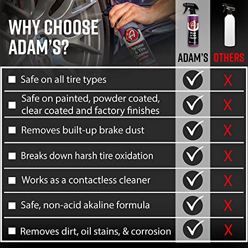 Adam's Polishes Wheel & Tire Cleaner Combo - Professional All in One Tire & Wheel Cleaner W/Wheel Brush & Tire Brush | Car Wash Wheel Cleaning Kit for Car Detailing | Safe On Most Rim Finishes